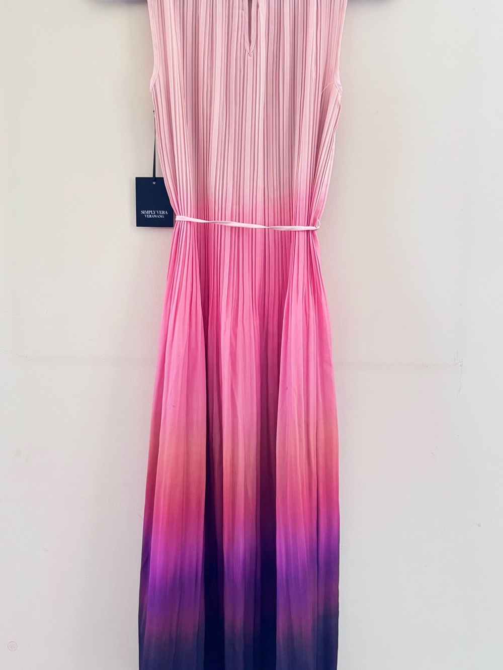 Simply Vera Vera Wang Pink to Purple Ombre Waterfall Pleated Women’s Dress - Picture 4 of 5